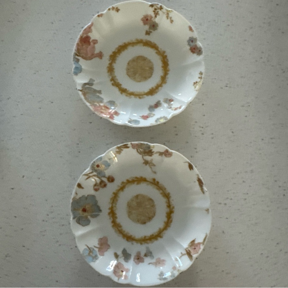 Haviland Limoges Sauce Berry Bowls Pattern 5 1/8 Rose & Blue Gold Floral